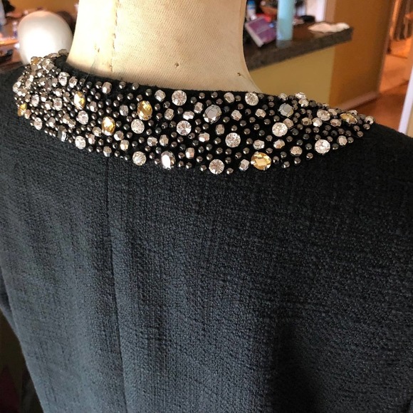 Talbots Black Jeweled Rhinestone Collar Cotton Tweed Blazer Jacket 3/4 Sleeve 16 - Picture 7 of 12
